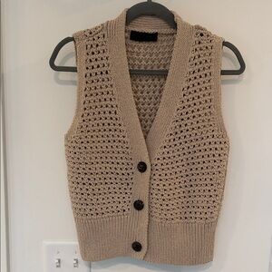 Zara Beige Crochet Knit Button Front Vest